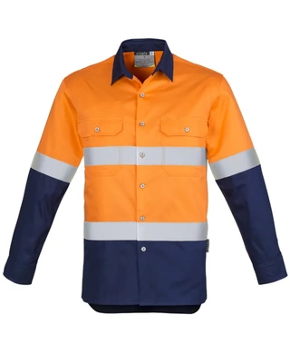 WORKWEAR, SAFETY & CORPORATE CLOTHING SPECIALISTS - Mens Hi Vis Industrial L/S Shirt - Hoop Taped