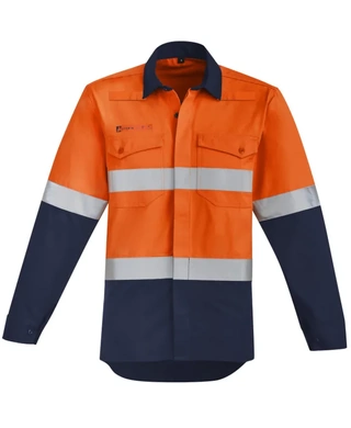 WORKWEAR, SAFETY & CORPORATE CLOTHING SPECIALISTS - Mens Orange Flame Hi Vis Open Front Shirt - Hoop Taped