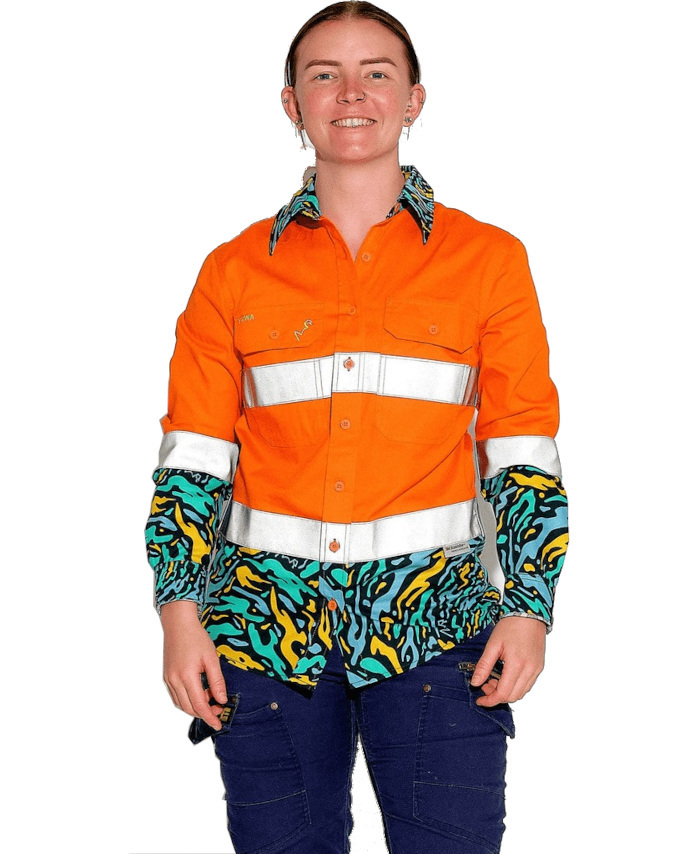 WORKWEAR, SAFETY & CORPORATE CLOTHING SPECIALISTS - WOMENS SPUN OUT HI VIS DAY/ NIGHT ORANGE FULL PLACKET WORKSHIRT