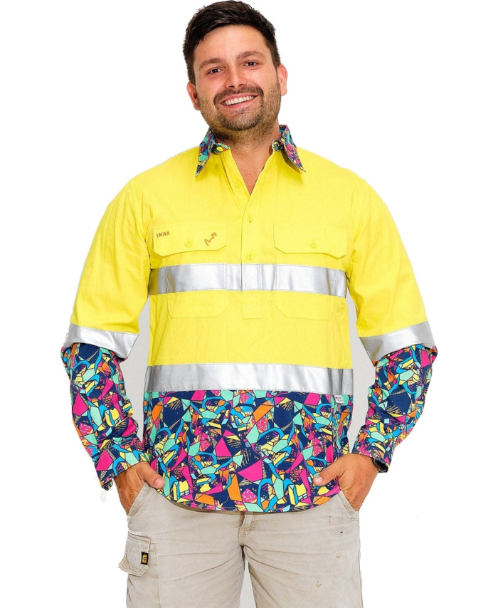 WORKWEAR, SAFETY & CORPORATE CLOTHING SPECIALISTS - MENS VENTURA HI VIS DAY/ NIGHT 1/2 PLACKET YELLOW WORKSHIRT