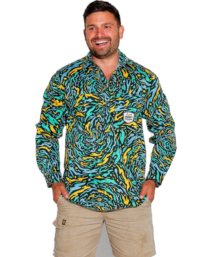 WORKWEAR, SAFETY & CORPORATE CLOTHING SPECIALISTS - MENS SPUN OUT FULL PRINT 1/2 PLACKET WORKSHIRT