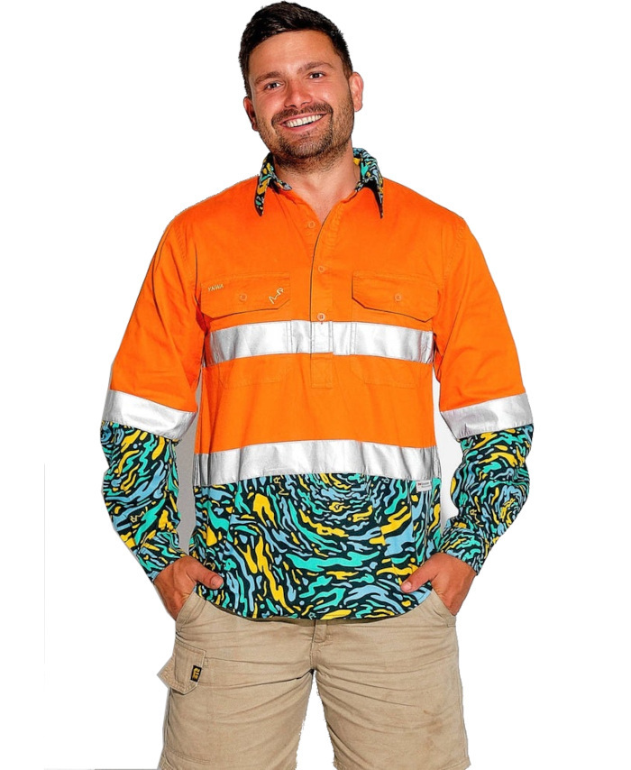 WORKWEAR, SAFETY & CORPORATE CLOTHING SPECIALISTS - MENS SPUN OUT HI VIS DAY/ NIGHT ORANGE 1/2 PLACKET WORKSHIRT