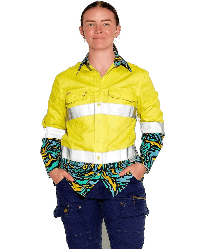 WORKWEAR, SAFETY & CORPORATE CLOTHING SPECIALISTS - WOMENS SPUN OUT HI VIS DAY/ NIGHT YELLOW FULL PLACKET WORKSHIRT