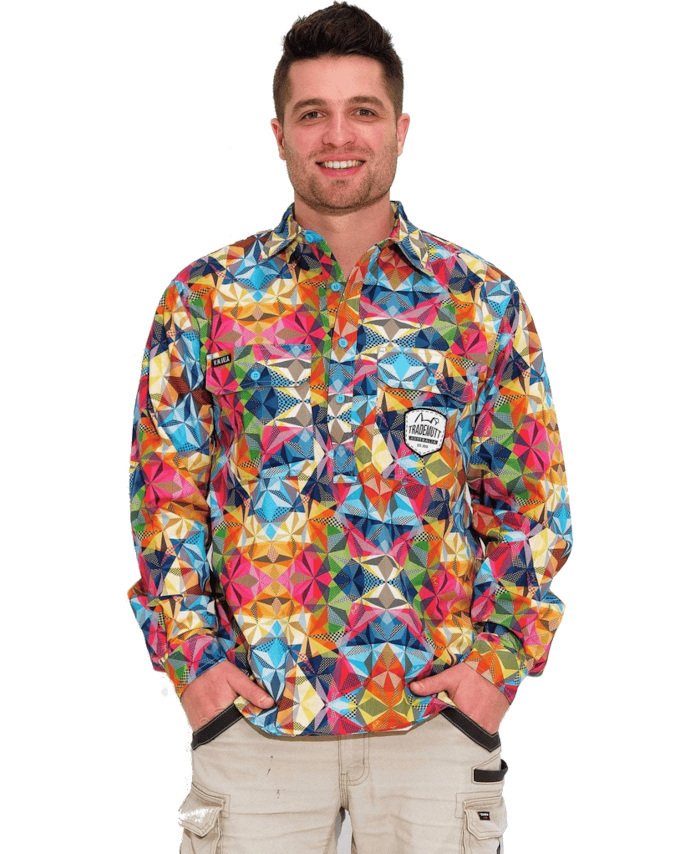 WORKWEAR, SAFETY & CORPORATE CLOTHING SPECIALISTS - MENS FRACTAL FULL PRINT 1/2 PLACKET WORKSHIRT