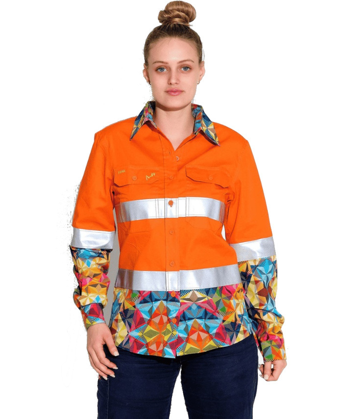 WORKWEAR, SAFETY & CORPORATE CLOTHING SPECIALISTS - WOMENS FRACTAL YELLOW HI VIS DAY/ NIGHT FULL PLACKET WORKSHIRT