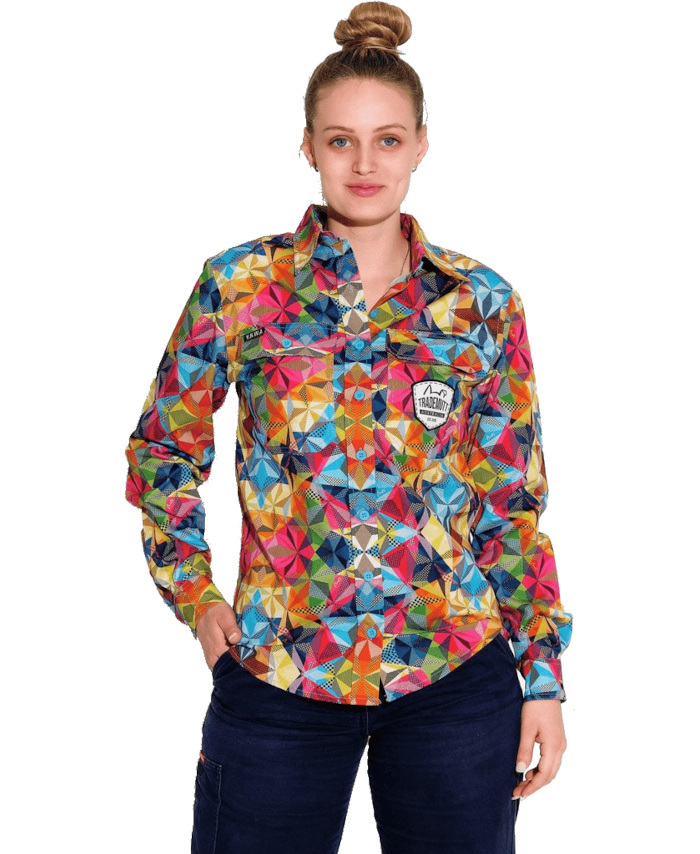 WORKWEAR, SAFETY & CORPORATE CLOTHING SPECIALISTS - WOMENS FRACTAL FULL PRINT FULL PLACKET WORKSHIRT