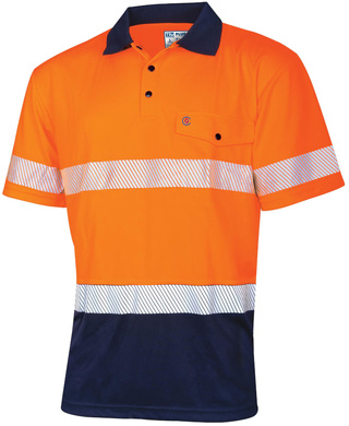 WORKWEAR, SAFETY & CORPORATE CLOTHING SPECIALISTS - Polo 175gsm Recycled Polyester Anti- Microbial Micromesh S/S Two Tone with Segmented Reflective Tape
