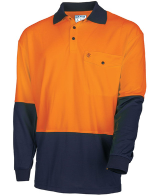 WORKWEAR, SAFETY & CORPORATE CLOTHING SPECIALISTS - Polo 175gsm Recycled Polyester Anti- Microbial Micromesh L/S Two Tone