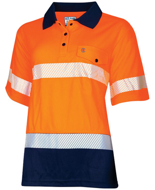WORKWEAR, SAFETY & CORPORATE CLOTHING SPECIALISTS - Polo Women's 175gsm Recycled Polyester Anti- Microbial Micromesh S/S Two Tone with Segmented Reflective Tape