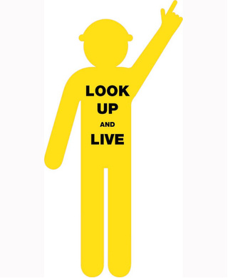 WORKWEAR, SAFETY & CORPORATE CLOTHING SPECIALISTS - 1800x900mm - Corflute - Yellow Cut Out Safety Construction Worker  [Arms Up - Finger Pointing] Print