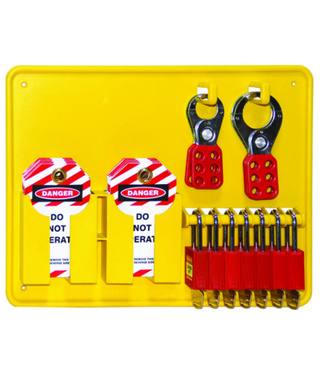 WORKWEAR, SAFETY & CORPORATE CLOTHING SPECIALISTS - 390x290mm - 6 Lock Lockout Station - Includes 6 Premium Red Locks (UL418), 2 x 25mm Hasp (UL420), 2
