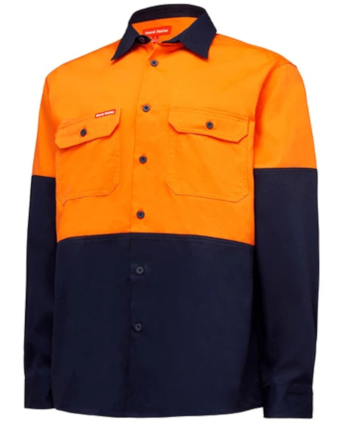 WORKWEAR, SAFETY & CORPORATE CLOTHING SPECIALISTS - Core - Mens Hi Vis L/S H/weight 2 tone Cotton Drill Shirt