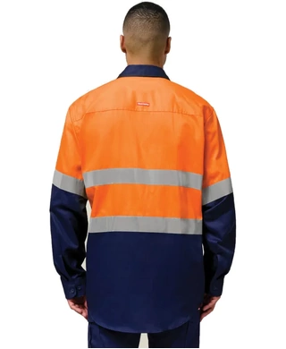 WORKWEAR, SAFETY & CORPORATE CLOTHING SPECIALISTS - Core - Mens Hi Vis L/S H/weight 2 tone Cotton Drill Shirt w/Tape
