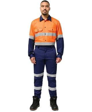 WORKWEAR, SAFETY & CORPORATE CLOTHING SPECIALISTS - Core - Mens Hi Vis L/S H/weight 2 tone Cotton Drill Shirt w/Tape