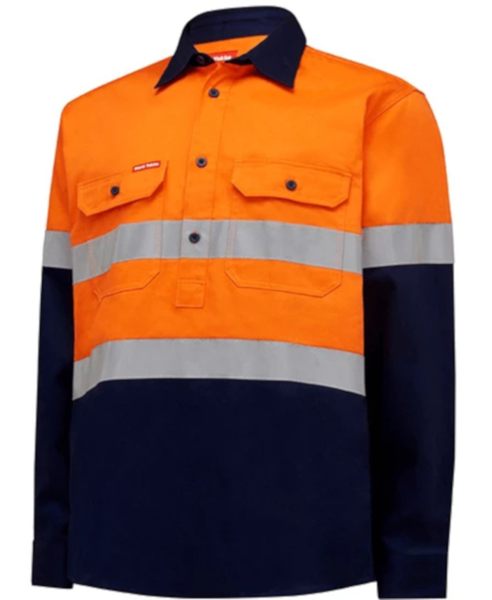 WORKWEAR, SAFETY & CORPORATE CLOTHING SPECIALISTS - Core - Mens Hi Vis L/S H/weight 2 tone Cotton Drill Shirt w/Tape